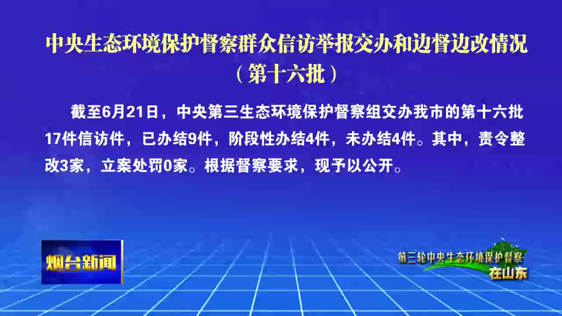 中央生态环境保护督察群众信访举报交办和边督边改情况（第十六批）