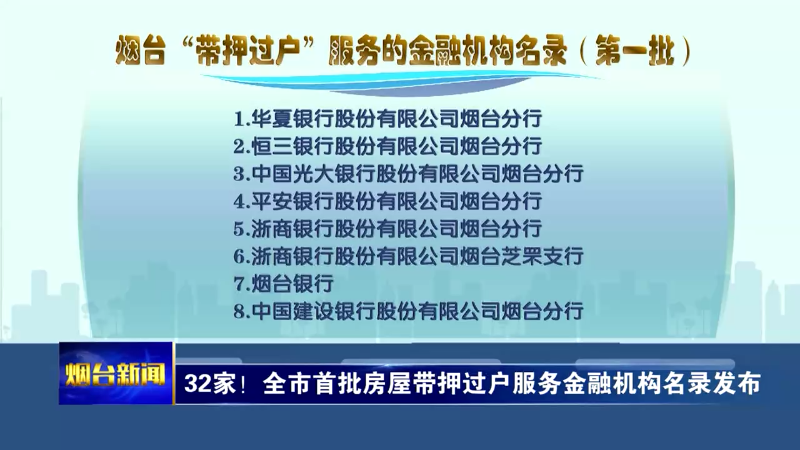 【烟台烟台】32家！全市首批房屋带押过户服务金融机构名录发布